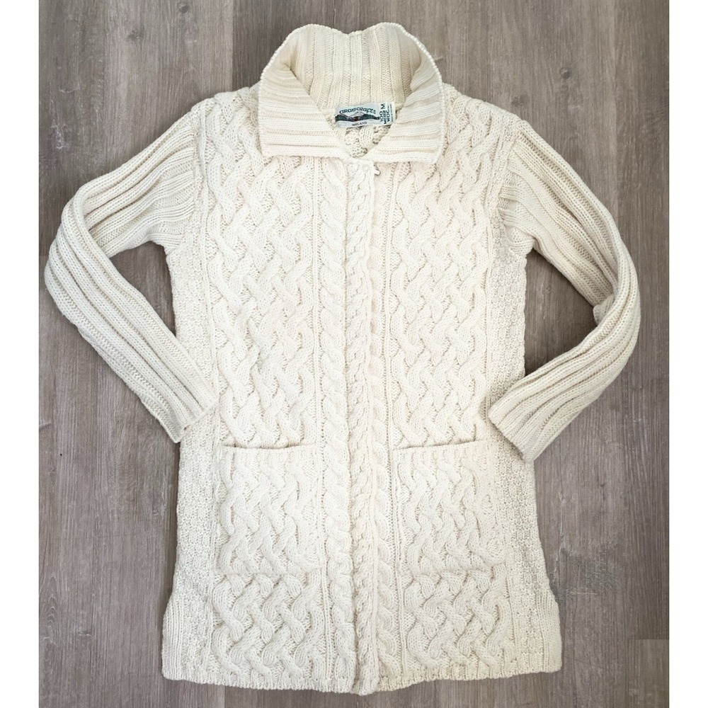 Aran Crafts M Zip Sweater Ireland 100 Merino Wool Slow‎ Fashion Cozy Cottagecore